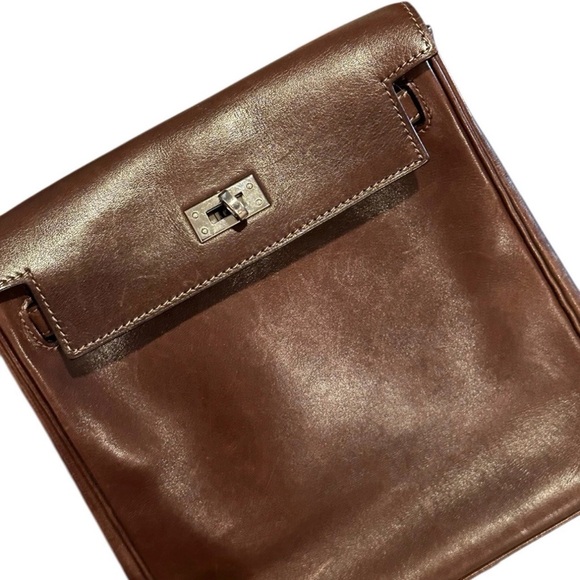 AUTH. HERMES PM Kelly Ado Dark Brown Leather Backpack Bag Vintage 2002 main image 4